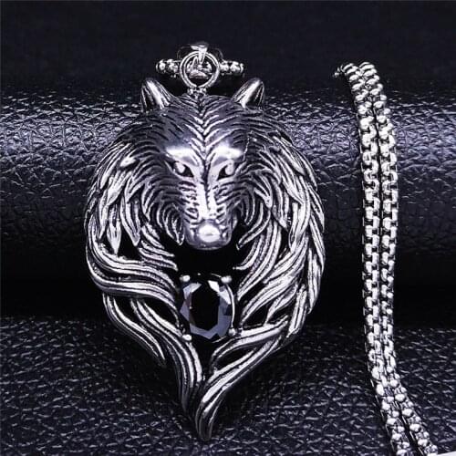 2021 Fashion Wolf Crystal Stainless Steel Necklaces Women/Men Silver Color Long Chain Necklace Jewelry colier homme NZZ59S02