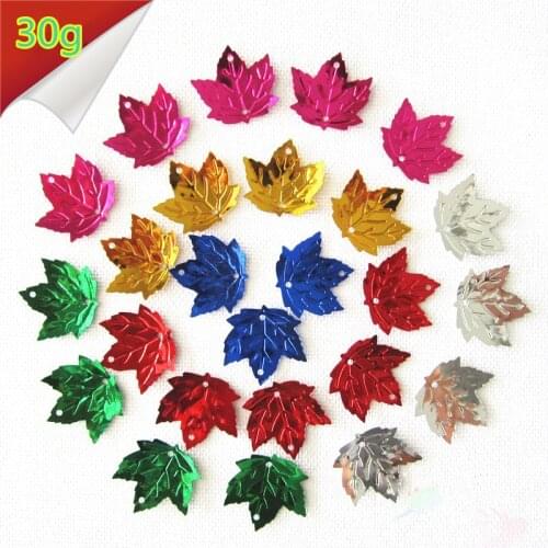 30g/lot Maple Leaf Sequins 20mm PVC Sequin Decoration Sewing DIY Mix Colors Leaves With 2 Holes