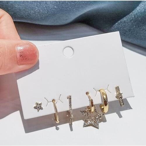 6 pieces/set 925 Sterling Silver Micro Zircon Star Hoop Earring Set Exquisite Hip hop Party Earrings