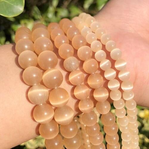 Rose champagne Cat Eye Beads Natural Moonstone Opal Round Loose Glass Beads for Jewelry Making DIY Bracelet Necklace 15" 4-10mm