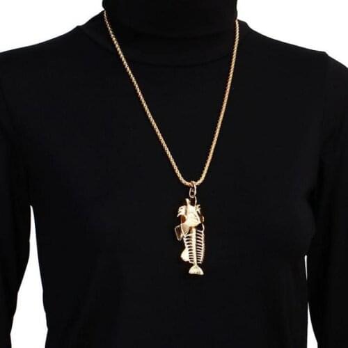 Utrend Fish Bone Long Sweater Chain Necklace For Women Punk Statement Necklace Hippie Hop Jewelry Accessary Collare Bijoux