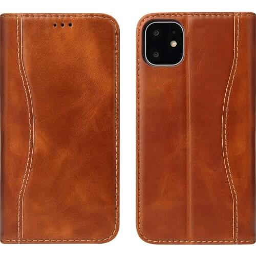 First layer cowhide wallet Genuine Leather Precise Cut-Out Magnetic Phone Flip Case for iphone 11 Pro Max Xs Max XR Phone Cover