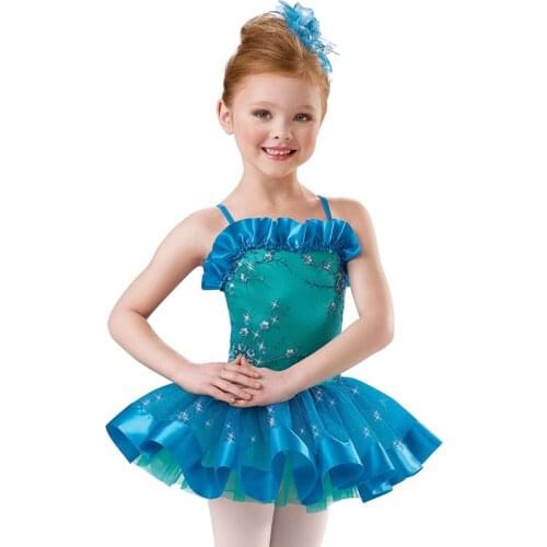 Cheap Ballet Dance Dresses For Girl Blue Sky Blue Color Tutu bubble Skirts Professional Student Children Ballroom Clothes B164