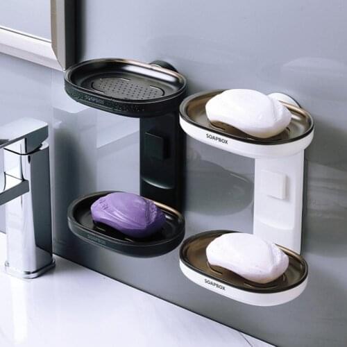 Double Layer Wall Mount Soap Rack Draining Holder Kitchen Bathroom Accessories Storage Box Toiletries Organizer