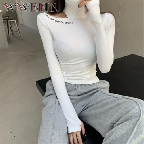 T Shirt Women Off Shoulder Tops for Women Long Sleeve Turtleneck Female Black White Sexy Clothing New 2021 women t shirt