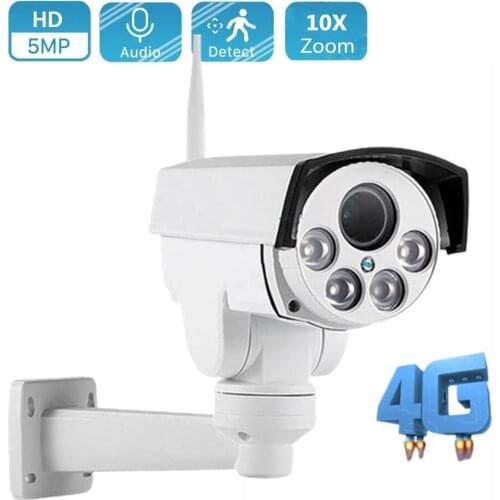 HD 1080P 5MP 4G SIM Card PTZ IP Camera Outdoor 5X 10X Zoom Auto Focus Hotspot MiFi Wireless CCTV Camera Audio IR 50M H.265 CamHi