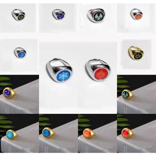 Game Genshin Impact Pyro Hydro Anemo Electro Dendro Cryo Elemental Cosplay Unisex Costumes Adjustable Alloy Ring Metal Props