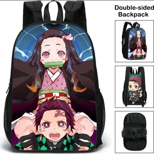 New Double Sided Print Demon Slayer Kimetsuno Yaiba Teenage Girls Boys Book Bag Mochila Travel Bag Children School Backpack
