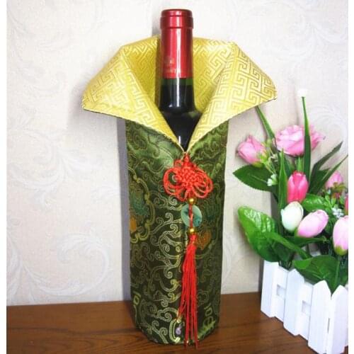 Chinese Handmade Silk Wine Bottle Cover With Chinese Knot New Year Christmas Table Decoration Bottle Cover Bags SN2496