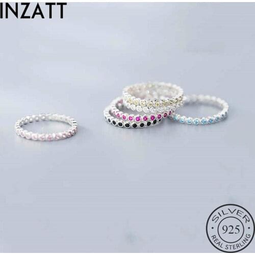 INZATT Real 925 Sterling Silver Zircon Round Ring For Fashion Women Birthday Party Cute Fine Jewelry Minimalist Accessories Gift