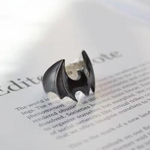 Bat Pattern Domineering Exaggerated Male Silver Ring Cold Wind No Inlay Niche Design Craftsmanship Adjustable Opening Jewelry