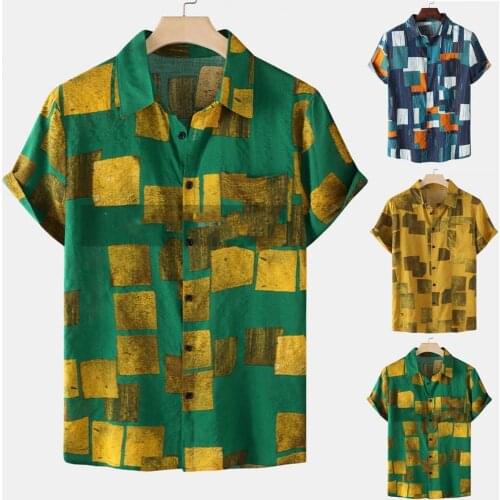 Fashion Men Shirt Plaid Print Short Sleeve Summer Lapel Short Sleeve Top for Vacation Daily Wear Outdoor Party Office Beach