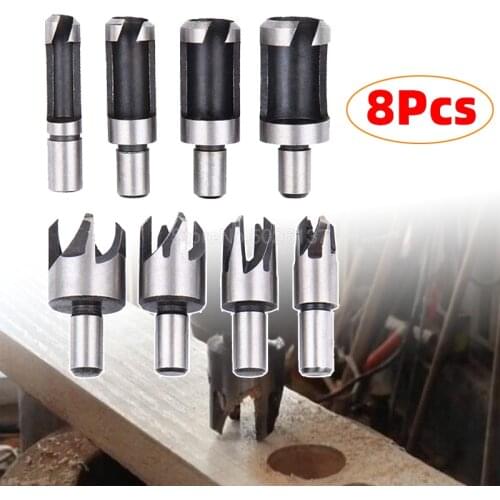 8 Pcs Wood Plug Hole Cutter Chamfered Drill Bits Set Dowel Maker Cutting Tools Round Shank Tool Bit Straight And Tapered Taper