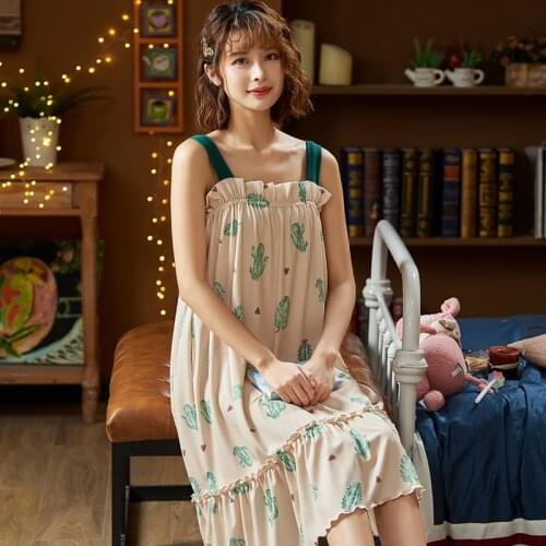 Smmoloa Ladies Sexy Cotton Sleepwear Satin Nightgown Nightdress Slip Nighties Summer Night Dress Lace Night Gown