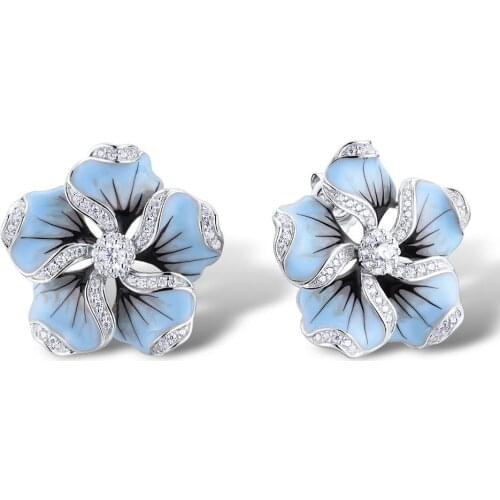 New Elegant Ladies Shiny Zircon Crystal Blue Lotus Tree Stud Earrings Wedding Jewelry Gifts