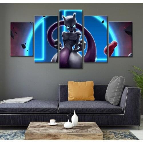 Pokemon Mewtwo Poster Canvas Painting Wall Art Game Animation Modular 5pieces Mural Pictures Living Room Home Decor
