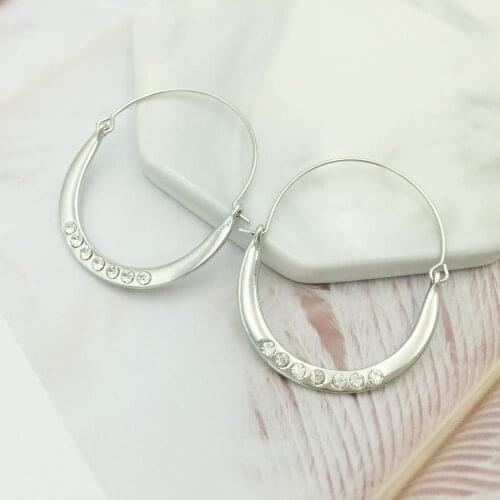 Semicircle Shape Silver Color Circle Hoop Earrings for Women Fashion Rhinestone Earrings 2018 Wholesale Jewelry Gift