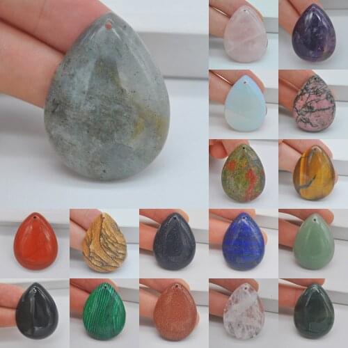 Natural 40x30MM Mixed Stone Bead Teardrop CAB Cabochon Hole Jewelry For Gift GEM Pendant 1PCS