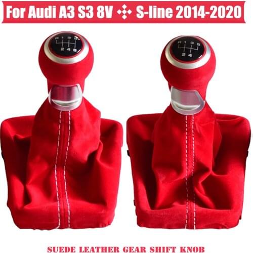 Gear Shift Stick Knob Lever Suede Leather Gaiter Boot Cover Fit For Audi A3 S3 8V-8P S-line 2014-2020 For 5/6 Speed Car Styling