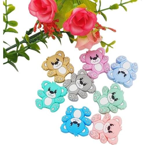 Chenkai 50PCS Silicone Bear Beads Baby Shower Teething Infant Baby Round Beads DIY Infant Pacifier Chain Necklace Making