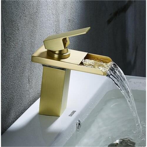 New Basin Faucet Single Lever Bathroom brush gold Waterfall Mixer Tap Basin Water Sink Mixer gold brush