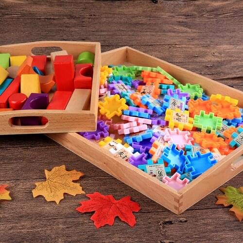 Kindergarten Special Teaching Tray Exercise hands-on ability Aids Beech Wooden Finishing Box Tray Large And Medium Sized Handle