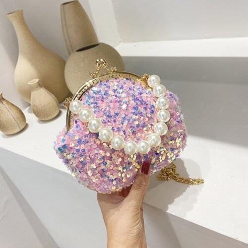 Women Clip Shining Shoulder Bags Chains Evening Handbags Bling Pearl Clutch Bag Chain Wedding Dinner Purses Luxury Designer 2021