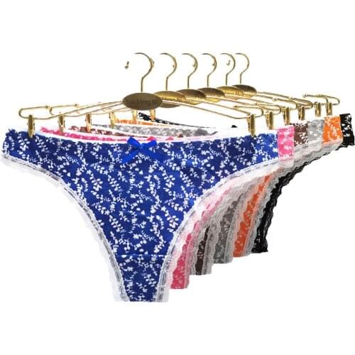 Wholesale Cotton Underwear Women G-string Panties for Business Pack 12pcs Lot Mix Colors Low Waist Printed T Back Thong Female