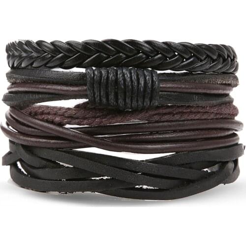 IFMIA Vintage Multilayer Leather Bracelets Men 2019 NEW Adjustable Handmade Brown Color Bracelet Friendship Bangles Set Jewelry