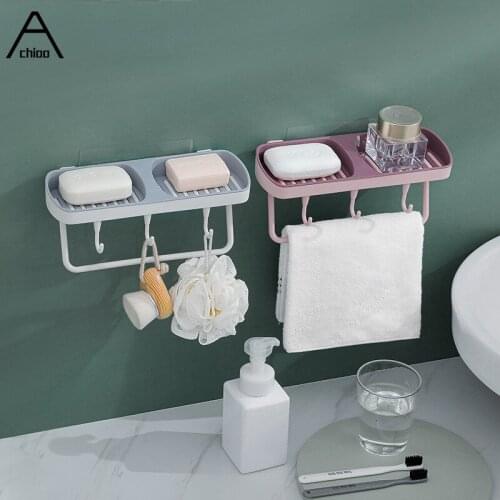 Soap Box Bathroom Drain Rack Suction Cup Wall Bathroom Storage With Towel Rack Soap Holder Toilet Supplies