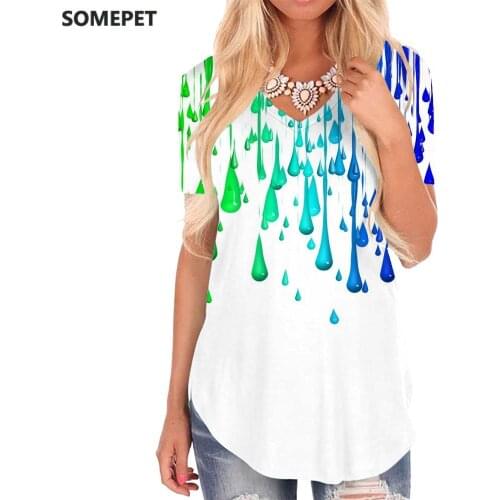 SOMEPET Colorful T-shirt women Pattern T-shirts 3d Painting V-neck Tshirt Rainbow Funny T shirts Art Shirt Print Womens Clothing