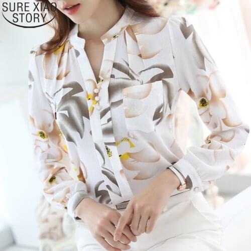2021 Spring Summer Fashion Print Blouse Korean Long Sleeve Chiffon Shirt Women Tops Elegant Female Casual Loose Blouse 882G 25