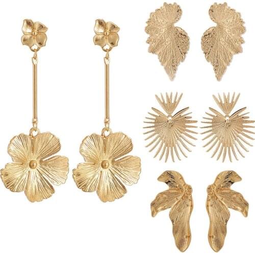 Women Leaf Flower Butterfly Leaves star Pearl Golden maple leaf Geometric Dangle Ear Drop Stud Hook Earrings Jewelry Gift