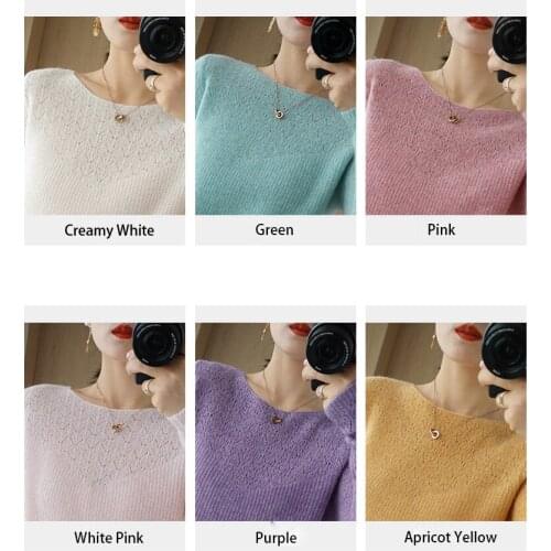 2021100% Pure Wool Ladies Sweater O-Neck Knitted Pullover Pure Color Slim Soft Ladies Sweater