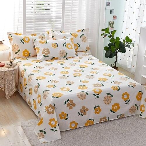 1pcs 100% Cotton Bed Sheet Flowers Printed Double Top King Sheets Pure Cotton Single Size Kids Bed Linen (No Pillowcase)
