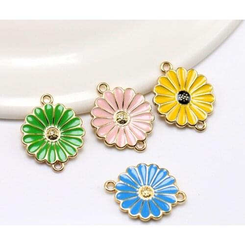 10pcs/pack Cute Daisy Sun Flower Charms Connector Metal Golden Enamel Pendant Earring DIY Fashion Jewelry Accessories FX370