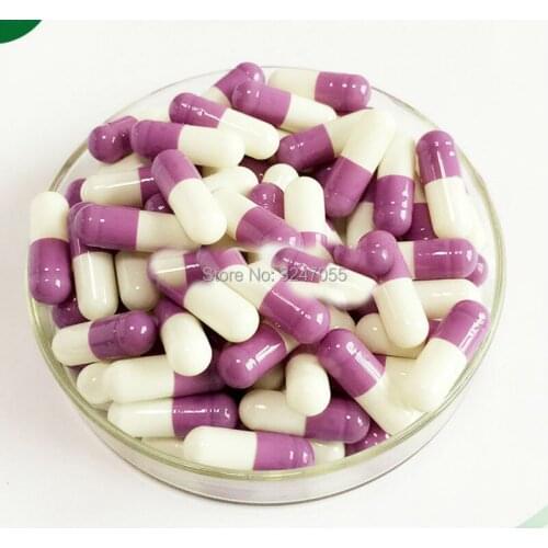 1000pcs/lot Size 0# Empty Purple + White Capsule Shells, Elegant Hollow Medicinal Powder Refillable Bottle, Cosmetic Container