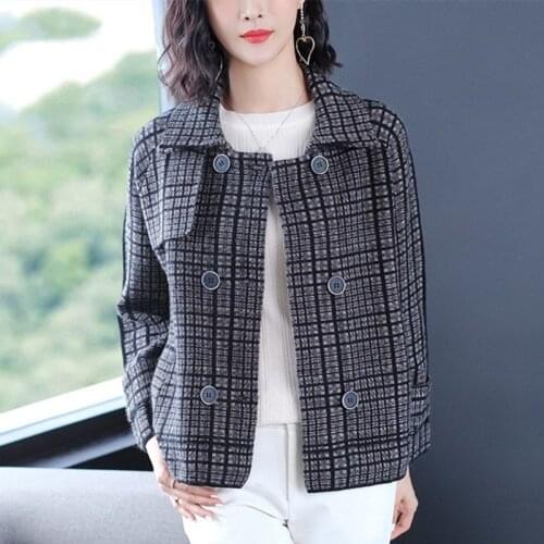 Women 2021 Spring Autumn New Fashion Short Plaid Coats Female Long Sleeve Loose Jackets Ladies Buttons Casual Overcoats W291