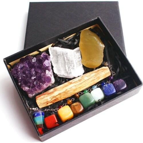 7 Chakra Natural Crystal Stones Pendulum Amethyst Cluster Celestite Rough Colorful Mineral Specimens Healing Collection Gift