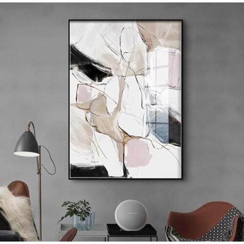Abstract Blue Watercolor Canvas Print Paintings Golden Lines Poster Nordic Wall Art Pictures On Canvas Living Room Home Decor