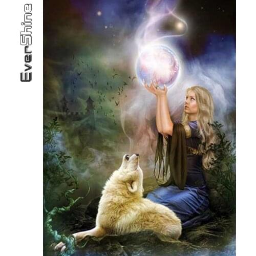 Evershine 5D Diamond Embroidery Woman Cross Stitch DIY Diamond Painting Wolf Full Square Round Mosaic Portrait New Arrival Decor