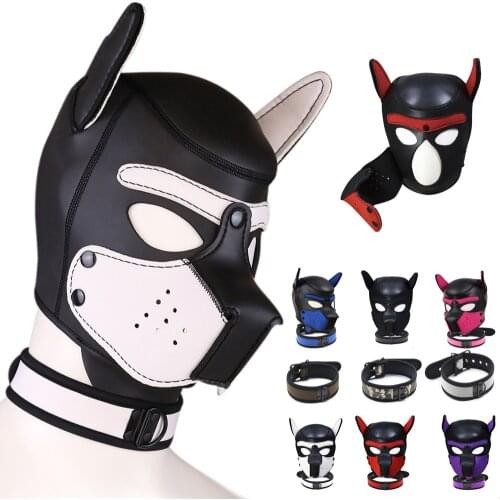 Bdsm Bondage Puppy Play Dog Hood Mask,Fetish Slave Full Head Restraint Neoprene Pup Mask,Dog Neck Collar,Dog Roleplay SM Sex Toy