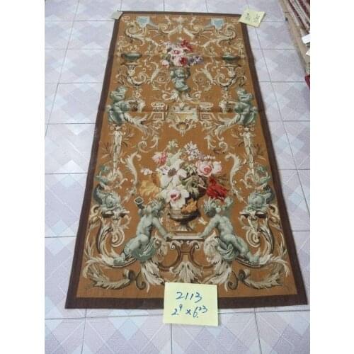 Free shipping 100% Hand Woven Woolen Aubusson Tapestry Gobelin carpet 100% handmade Tapestry antique 88x190cm