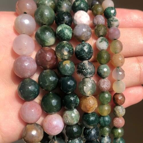 4-12mm Natural Faceted India Agates Stone Beads Round Loose Spacer Beads for Jewelry Making DIY Bracelet Accessories 15''Inches