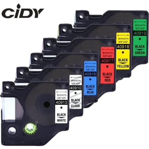 CIDY 6PCS/Lot 9mm Mixed 40910 40913 40916 40917 40918 40919 for Compatible Dymo D1 Label Tape FOR DYMO LM160 LM280 DYMO PNP