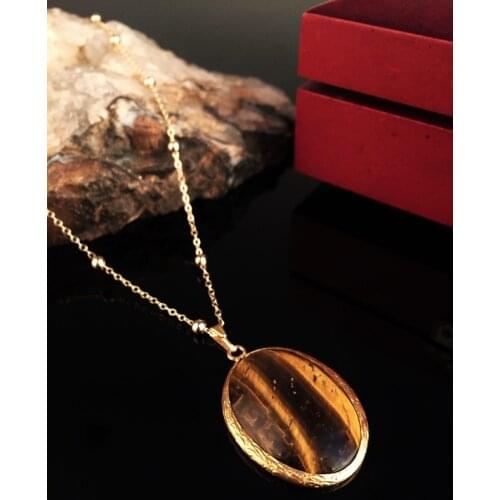 Dr Stone Natural Stone Women 'S Tiger 'S Eye Stone Gold Plated Necklace XKRB5 372868420