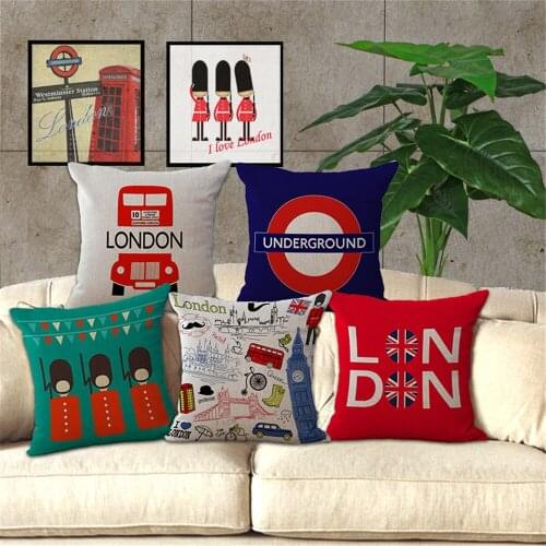 London style Decorative throw pillow case British soilder and building sofa square cushion cover for chair capa de almofadas