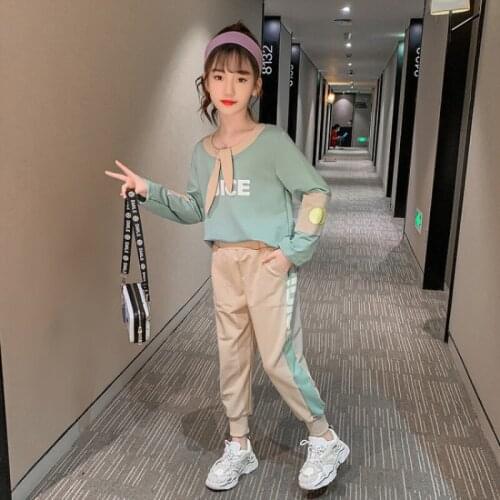 Girls Suits Sweatshirts + Pants Sets Kids 2021 New Spring Autumn Cotton Long Sleeve High Quality Teenagers Sport Tracksuits Outf