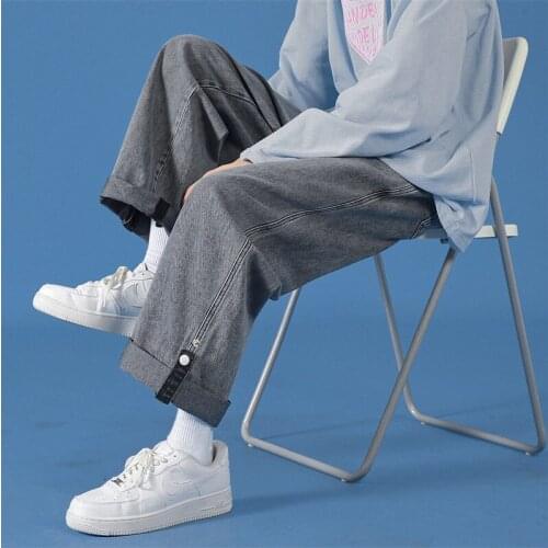 Streetwear casual mens jeans pants spring autumn solid color man denim trousers straight fashion mens jeans