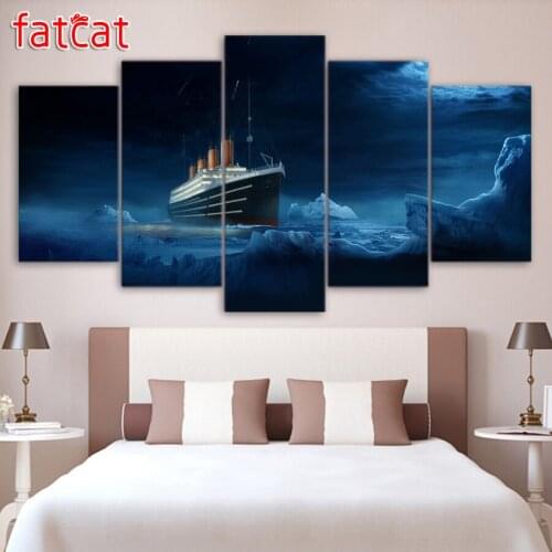 FATCAT 5 Panel Titanic Iceberg landscape Diy Diamond Painting Full Square Round Drill Diamond Embroidery Sale Home Decor AE937